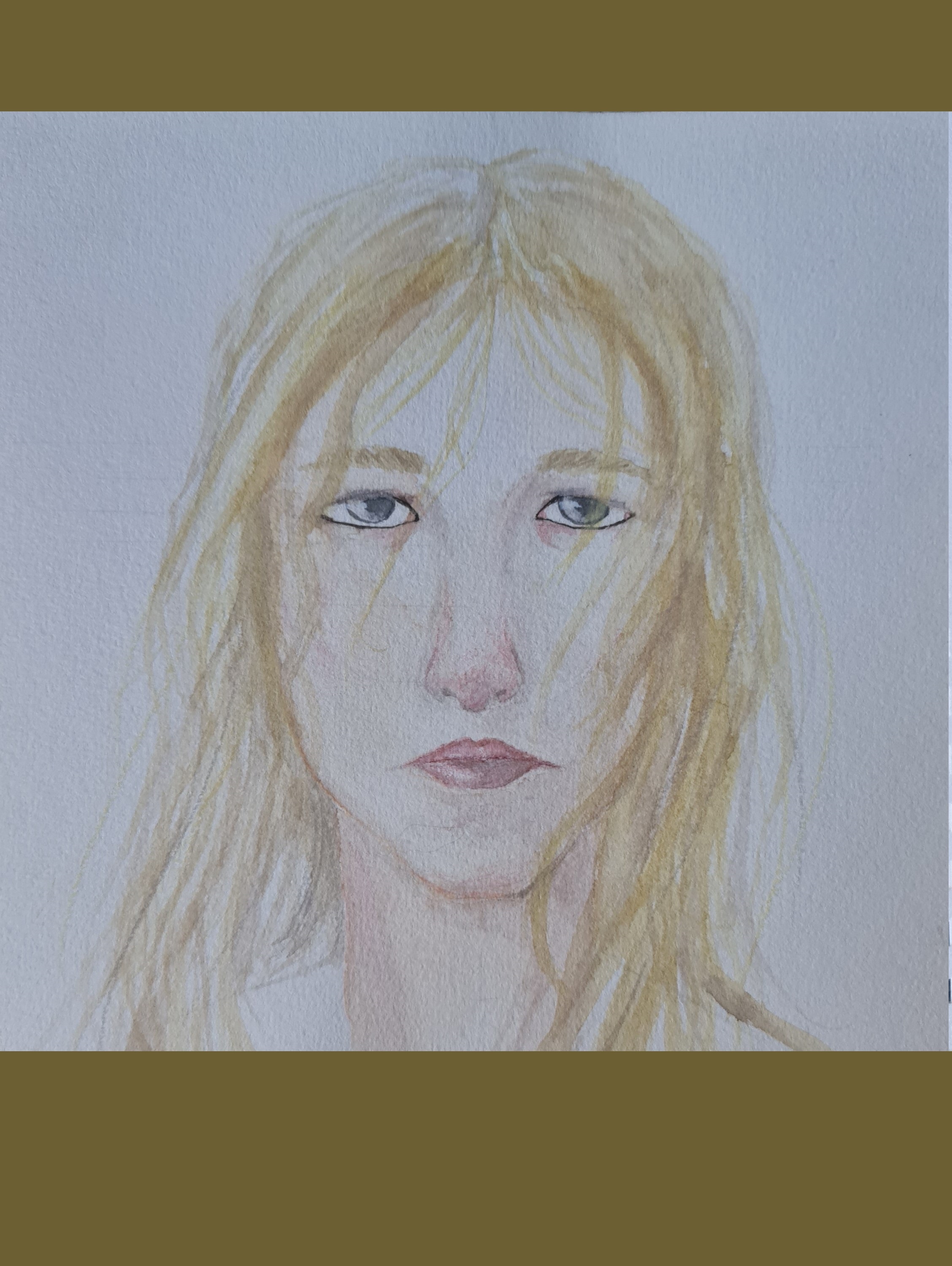 watercolor art sad eyes blonde gray eyes
